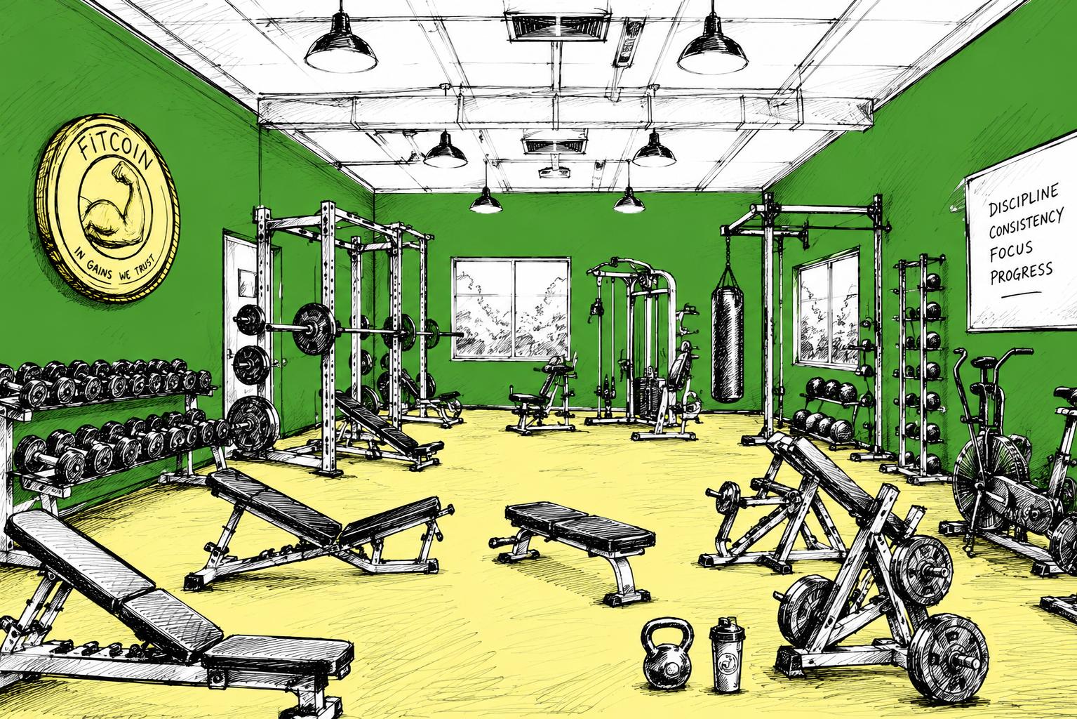 The Fitcoin gym — pins mark completed bounties